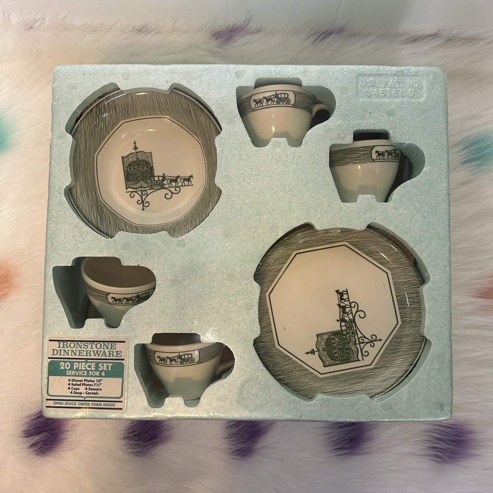New & Seal Vintage Ironstone Dinnerware 20-pc ‎ PROVINCIAL GREEN Olde  Orleans
